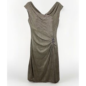 Lauren Ralph Lauren Women's Size 4 Gold Shimmer Cowl Neck Ruched Evening Dress